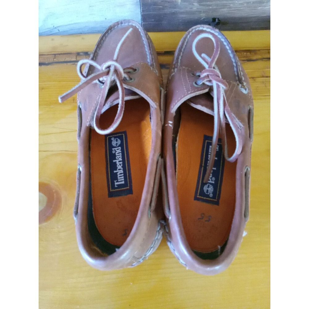 Timberland Boat Shoes Womens 5.5 Flats Slip On M3947R Brown Leather Moc Toe - Picture 4 of 9